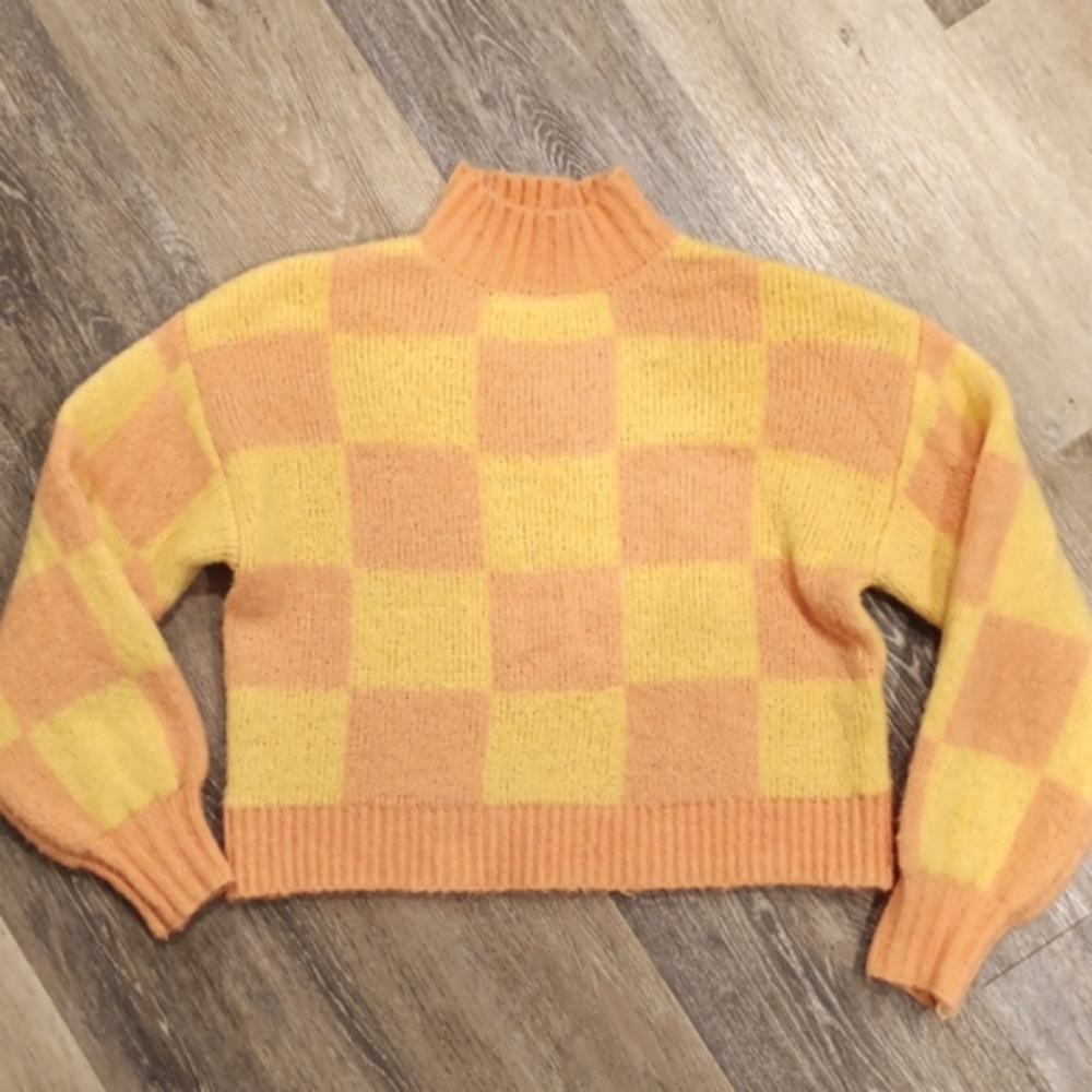 M M by My Michelle Checkered Mock Neck Sweater- XS